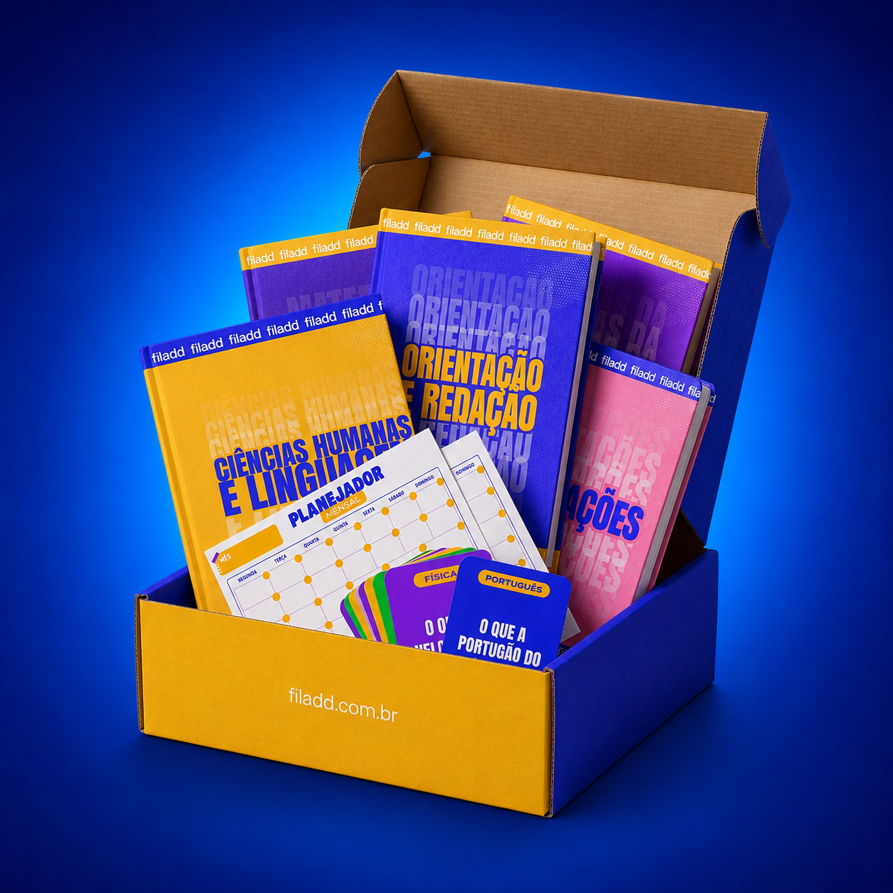 Kit físico Filadd com livros e materiais